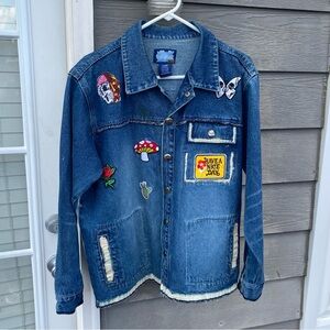 Custom‎ Embroidered Cotton Denim Jacket with Patches Quirky Girl  XL 16/18